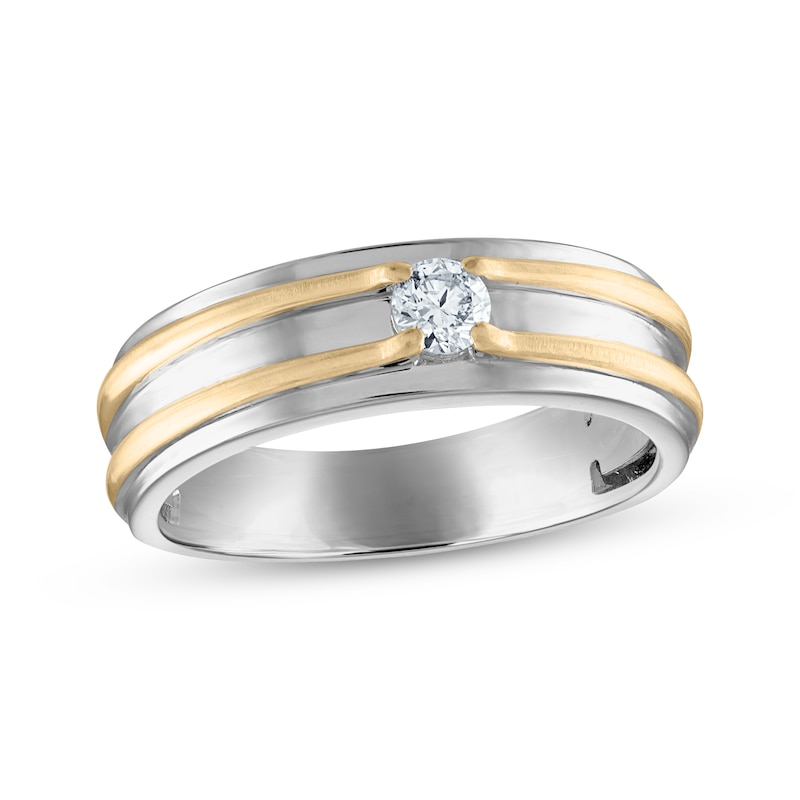 Main Image 1 of Now + Forever Men's Round-Cut Diamond Wedding Band 1/5 ct tw 10K Two-Tone Gold