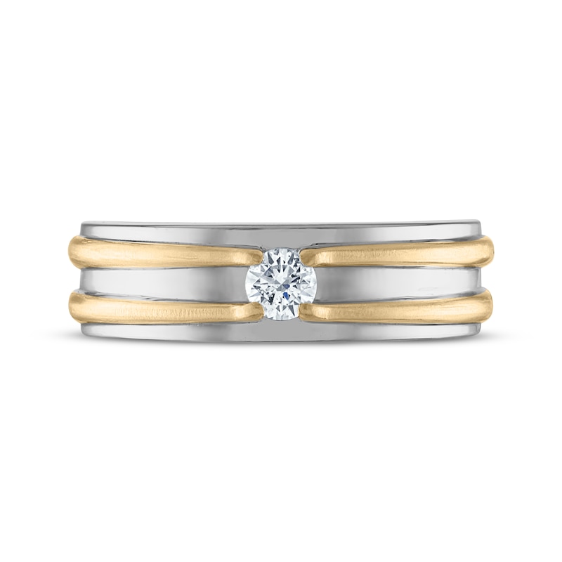 Main Image 3 of Now + Forever Men's Round-Cut Diamond Wedding Band 1/5 ct tw 10K Two-Tone Gold