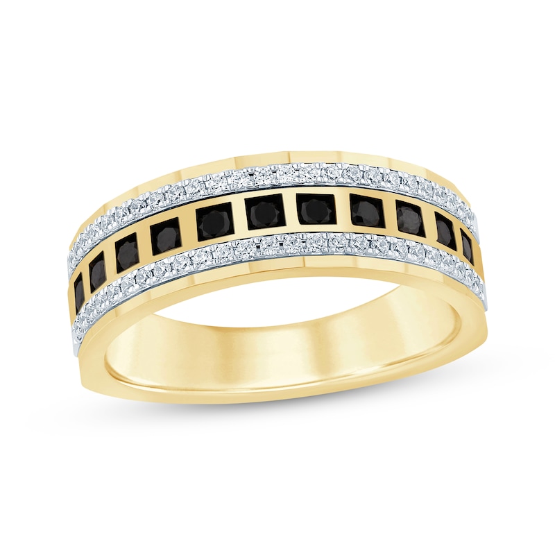 Main Image 1 of Now + Forever Men's Square-Cut Black Black & Round-Cut White Diamond Wedding Band 3/4 ct tw 10K Two-Tone Gold