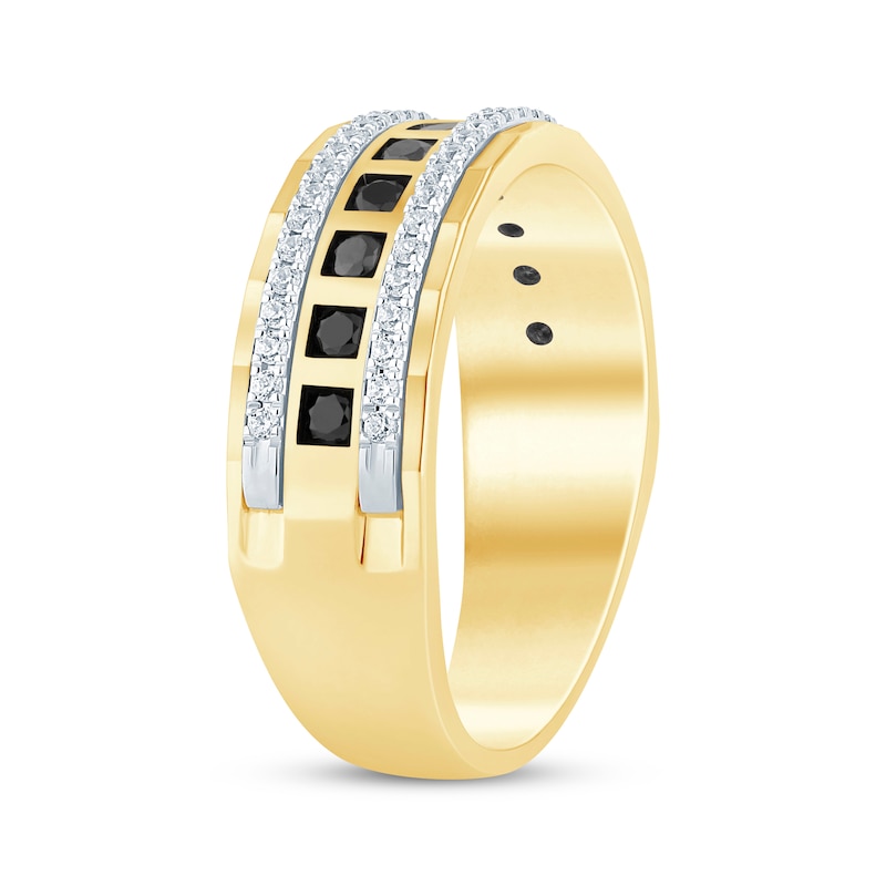 Main Image 2 of Now + Forever Men's Square-Cut Black Black & Round-Cut White Diamond Wedding Band 3/4 ct tw 10K Two-Tone Gold