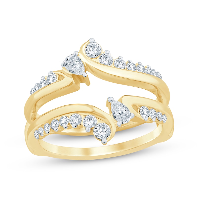 Pear-Shaped & Round-Cut Diamond Enhancer Ring 5/8 ct tw 14K Yellow Gold ...