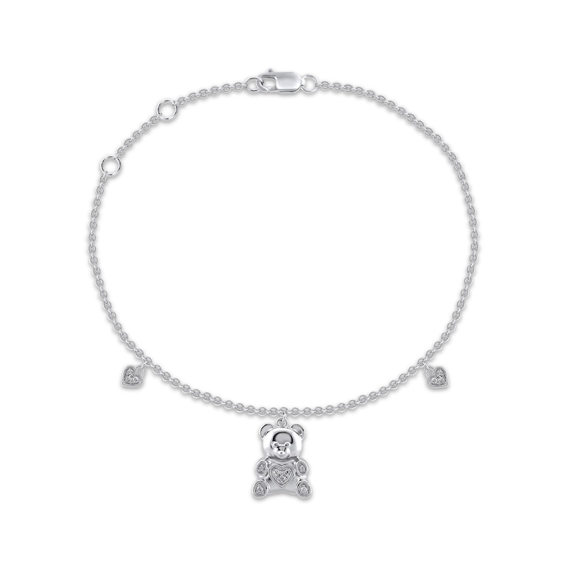 Main Image 1 of Teddy Bear Jewelry Collection Honoring St. Jude Diamond Charm Bracelet 1/20 ct tw Sterling Silver 7.5&quot;