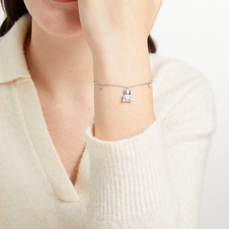 Main Image 4 of Teddy Bear Jewelry Collection Honoring St. Jude Diamond Charm Bracelet 1/20 ct tw Sterling Silver 7.5&quot;