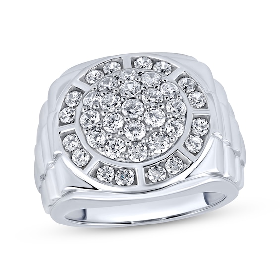 Men's Diamond Halo Cluster Ring 2 ct tw Sterling Silver