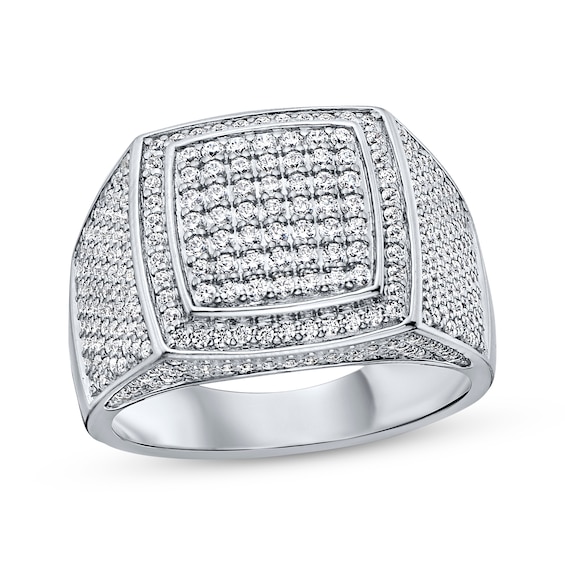 Men's Diamond Square Ring 2 ct tw Sterling Silver