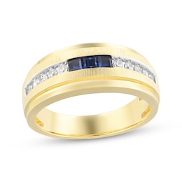 Now + Forever Men's Square-Cut Blue Sapphire & Diamond Wedding Band 1/4 ct tw 10K Yellow Gold
