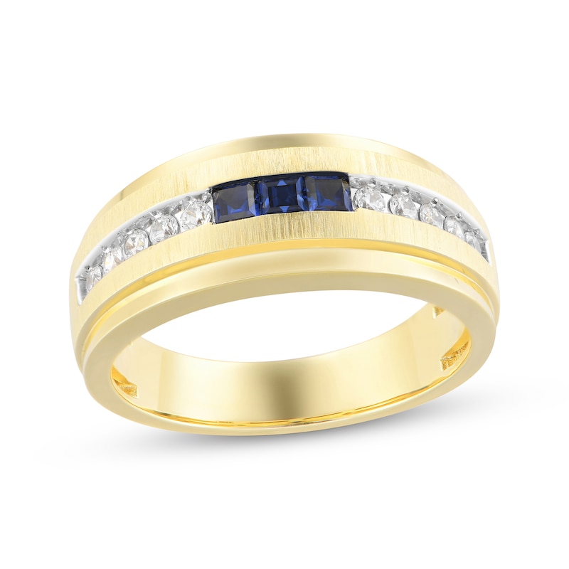 Main Image 1 of Now + Forever Men's Square-Cut Blue Sapphire & Diamond Wedding Band 1/4 ct tw 10K Yellow Gold
