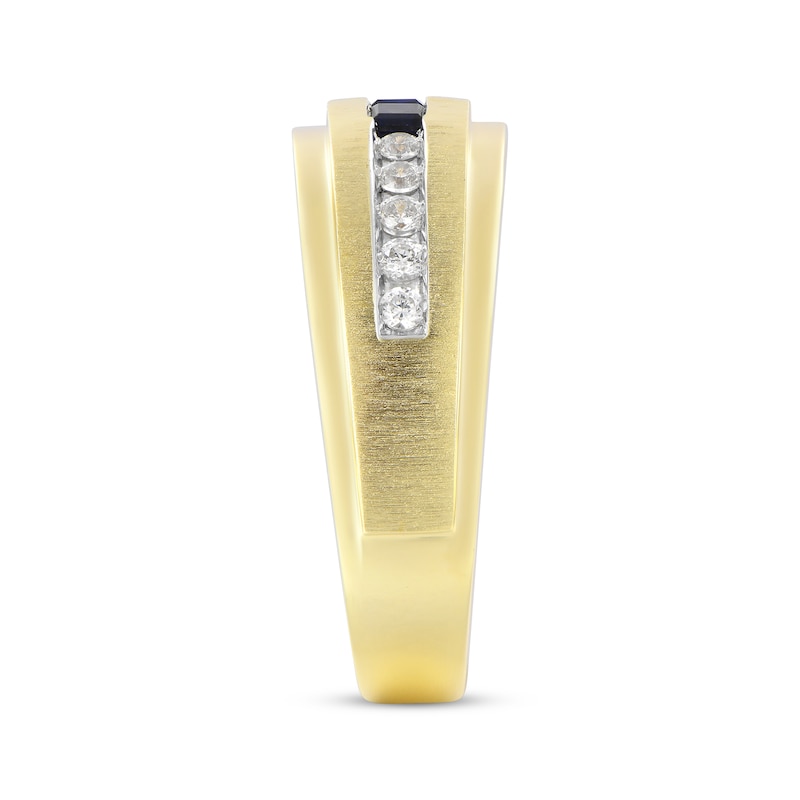 Main Image 2 of Now + Forever Men's Square-Cut Blue Sapphire & Diamond Wedding Band 1/4 ct tw 10K Yellow Gold