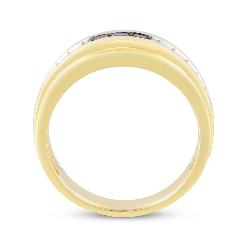 Main Image 3 of Now + Forever Men's Square-Cut Blue Sapphire & Diamond Wedding Band 1/4 ct tw 10K Yellow Gold
