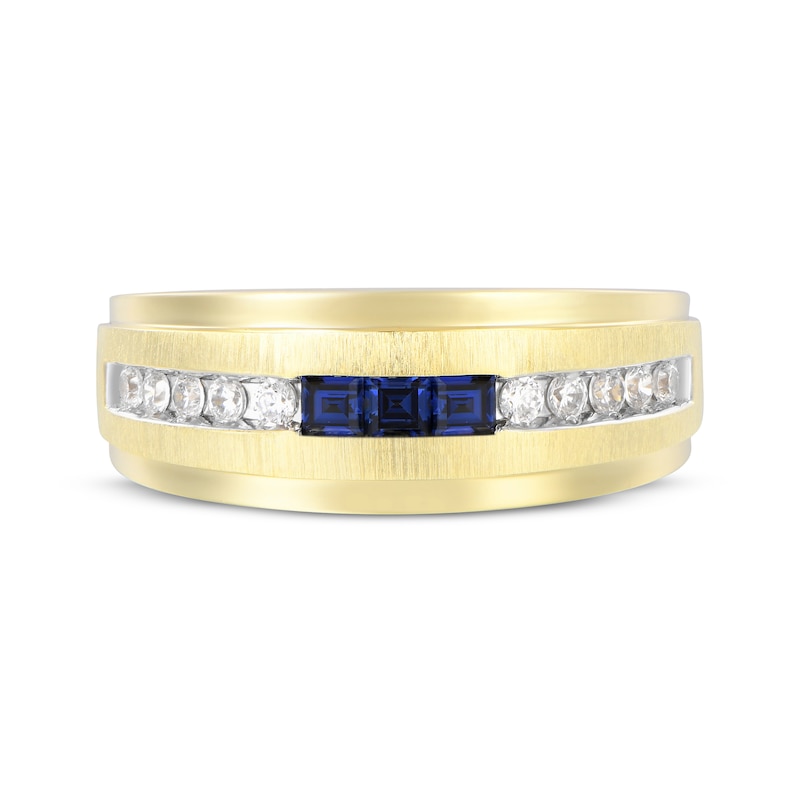 Main Image 4 of Now + Forever Men's Square-Cut Blue Sapphire & Diamond Wedding Band 1/4 ct tw 10K Yellow Gold