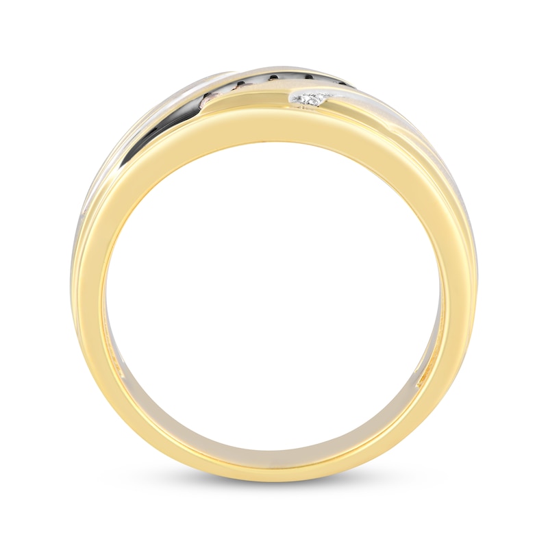 Main Image 3 of Now + Forever Men's Brown & White Diamond Diagonal Wedding Band 1/4 ct tw 10K Yellow Gold