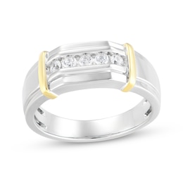 Now + Forever Men's Diamond Angled Wedding Band 1/4 ct tw 10K Two-Tone Gold