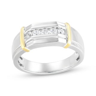 Now + Forever Men's Diamond Angled Wedding Band 1/4 ct tw 10K Two-Tone Gold