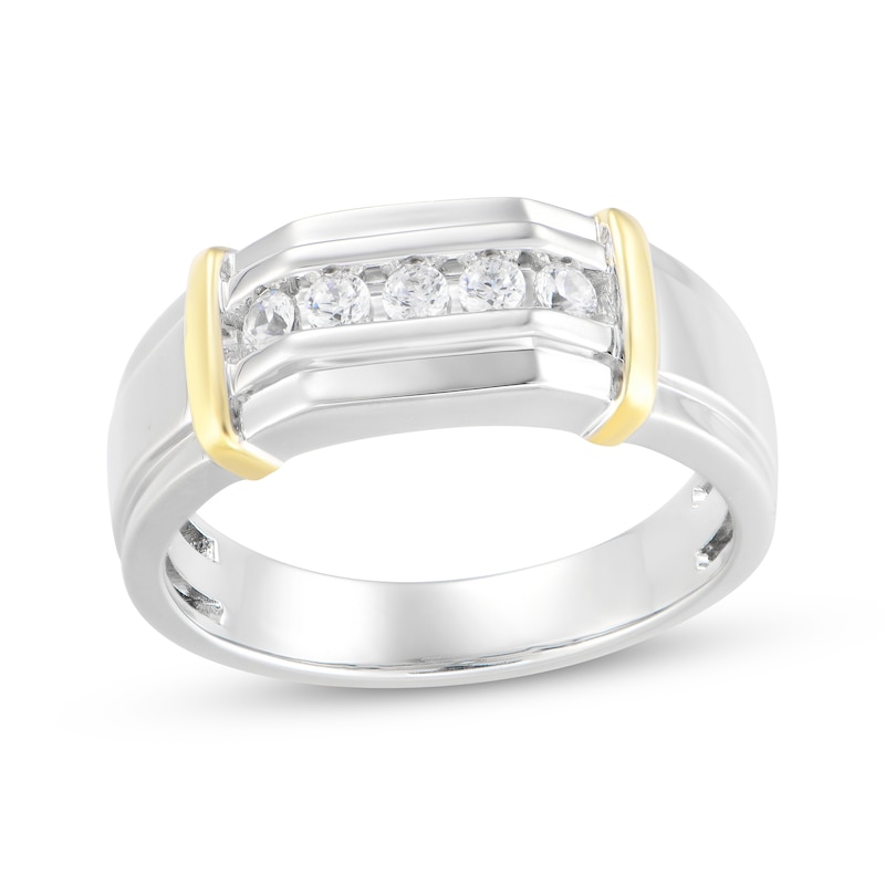 Main Image 1 of Now + Forever Men's Diamond Angled Wedding Band 1/4 ct tw 10K Two-Tone Gold
