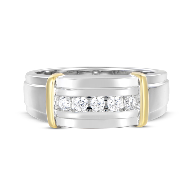 Main Image 4 of Now + Forever Men's Diamond Angled Wedding Band 1/4 ct tw 10K Two-Tone Gold
