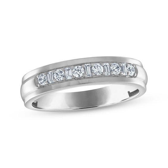 Now + Forever Men's Round and Baguette-Cut Diamond Wedding Band 1/3 ct tw 14K White Gold