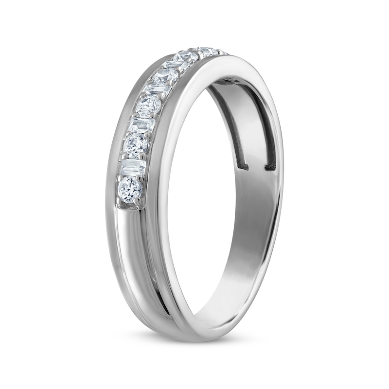 Main Image 2 of Now + Forever Men's Round and Baguette-Cut Diamond Wedding Band 1/3 ct tw 14K White Gold