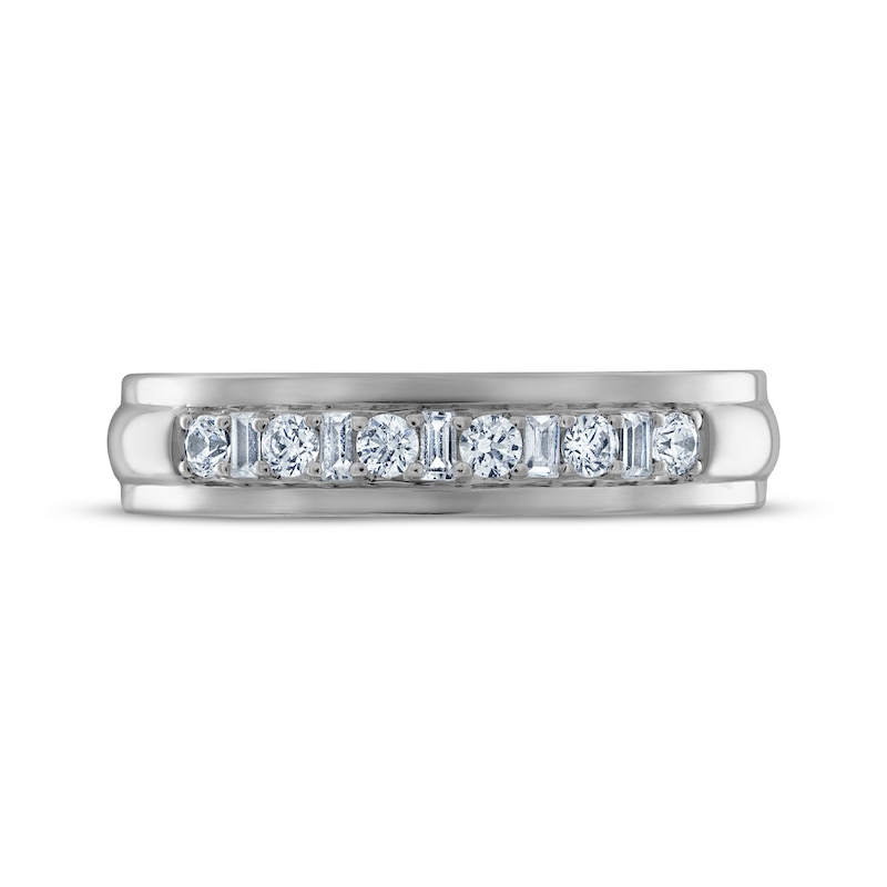 Main Image 3 of Now + Forever Men's Round and Baguette-Cut Diamond Wedding Band 1/3 ct tw 14K White Gold