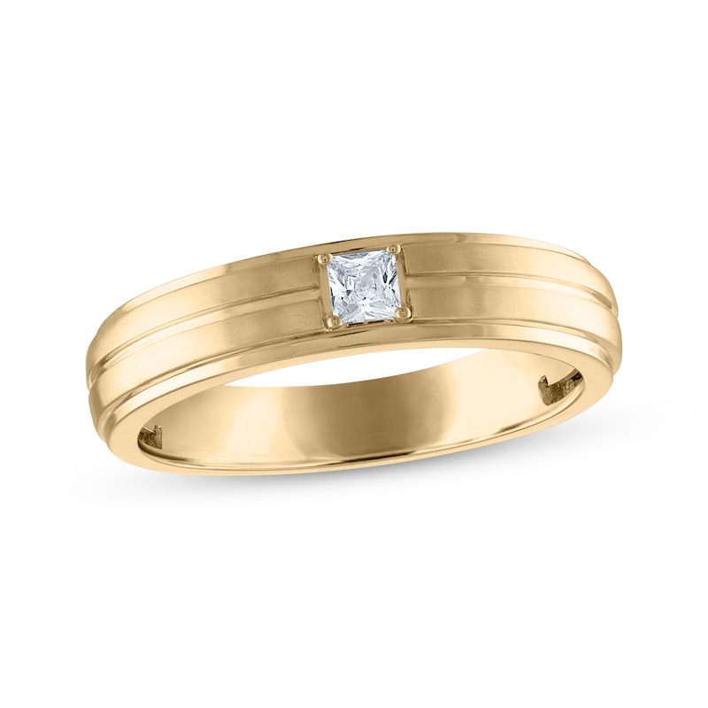 Main Image 1 of Now + Forever Men's Square-Cut Diamond Solitaire Wedding Band 1/10 ct tw 14K Yellow Gold