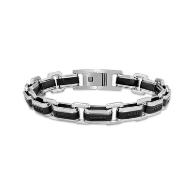Men's Black Diamond Link Bracelet 1/4 ct tw Stainless Steel