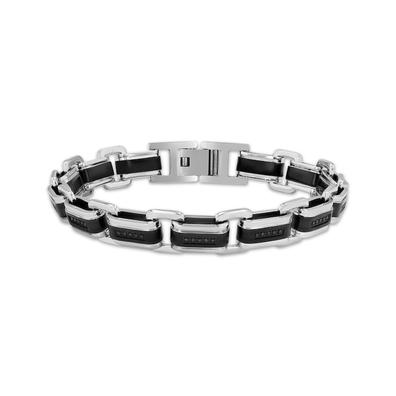 Main Image 1 of Men's Black Diamond Link Bracelet 1/4 ct tw Stainless Steel & Black Ion Plating 8.5&quot;