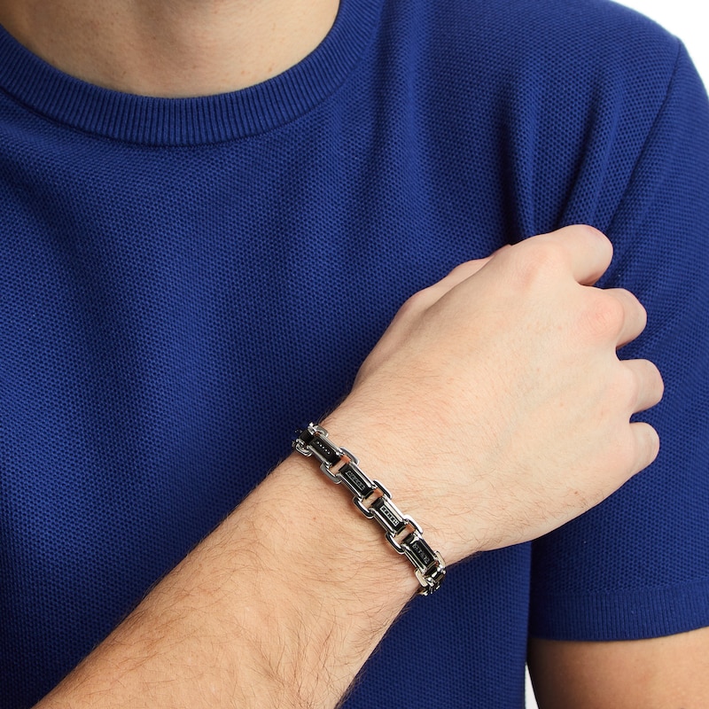 Main Image 4 of Men's Black Diamond Link Bracelet 1/4 ct tw Stainless Steel & Black Ion Plating 8.5&quot;