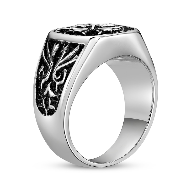 Main Image 2 of Men's Antique-Finish Fleur-De-Lis Cross Ring Stainless Steel