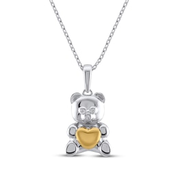 Teddy Bear Jewelry Collection Honoring St. Jude Diamond Accent Heart Necklace Sterling Silver & 10K Yellow Gold 18"