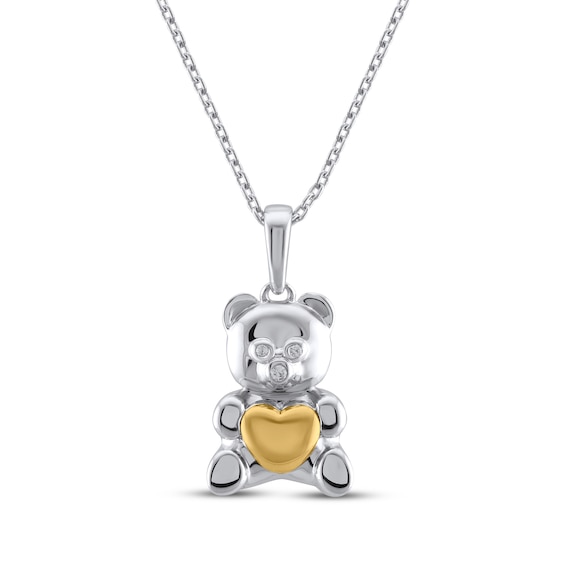 Teddy Bear Jewelry Collection Honoring St. Jude Diamond Accent Heart Necklace Sterling Silver & 10K Yellow Gold 18"