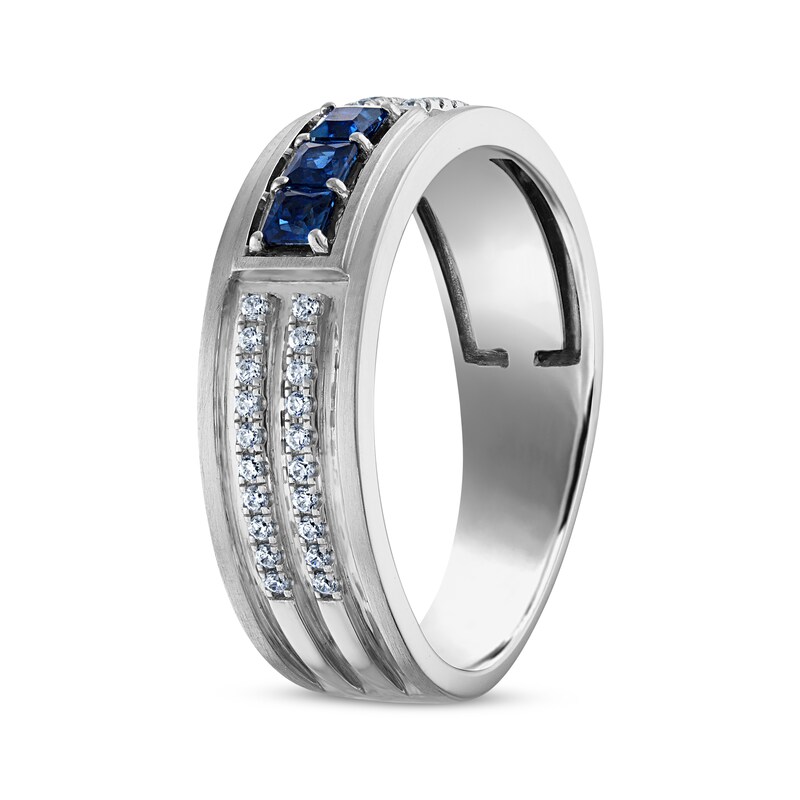 Main Image 2 of Now + Forever Men's Square-Cut Blue Sapphire & Diamond Wedding Band 1/5 ct tw 10K White Gold