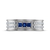 Thumbnail Image 3 of Now + Forever Men's Square-Cut Blue Sapphire & Diamond Wedding Band 1/5 ct tw 10K White Gold