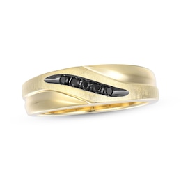 Now + Forever Men's Black Diamond Wedding Band 1/15 ct tw 10K Yellow Gold