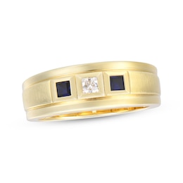 Now + Forever Men's Square-Cut Diamond & Blue Sapphire Wedding Band 1/10 ct tw 10K Yellow Gold