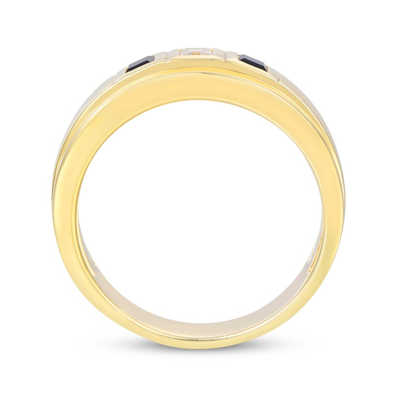 Main Image 3 of Now + Forever Men's Square-Cut Diamond & Blue Sapphire Wedding Band 1/10 ct tw 10K Yellow Gold