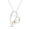 Thumbnail Image 1 of Cultured Pearl & White Lab-Created Sapphire "Mom" Double Heart Necklace Sterling Silver & 10K Yellow Gold 18"