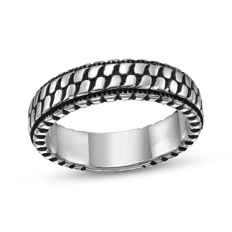 Main Image 1 of Men's Antique-Finish Tire Tread Pattern Ring Stainless Steel