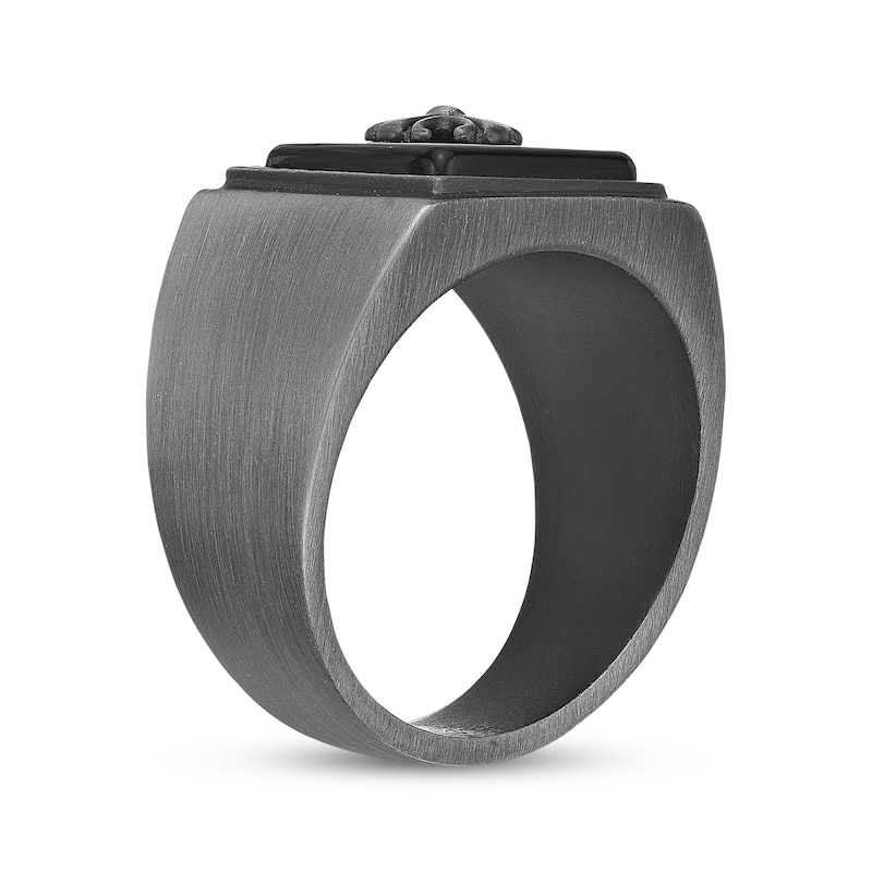 Men's Black Square Agate Ring Black Ion-Plated Stainless Steel