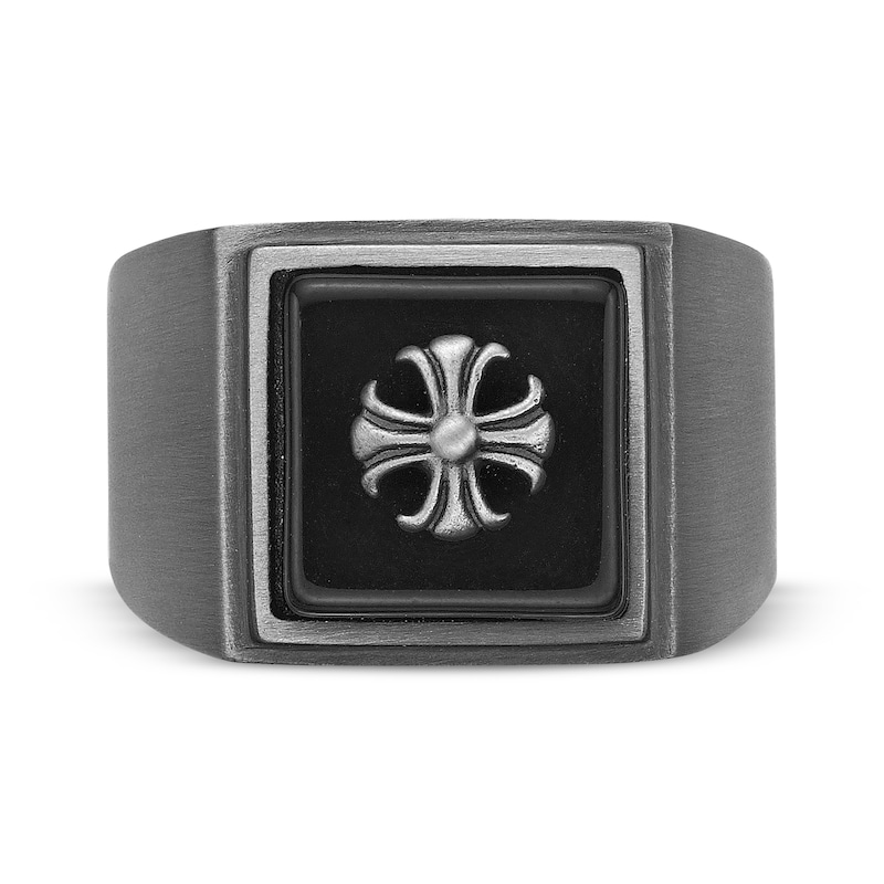 Men's Black Square Agate Ring Black Ion-Plated Stainless Steel