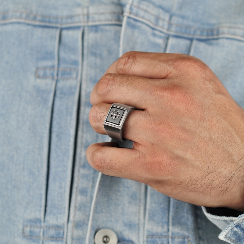 Men's Black Square Agate Ring Black Ion-Plated Stainless Steel