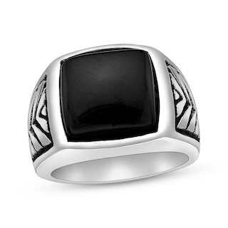 Men's Black Square Agate Ring Stainless Steel