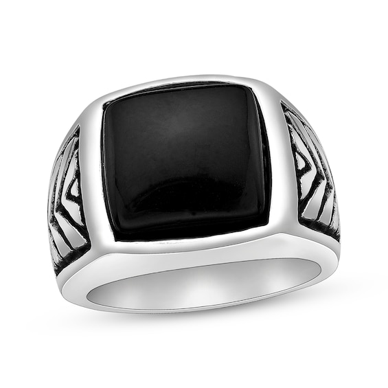 Men's Black Square Agate Ring Stainless Steel