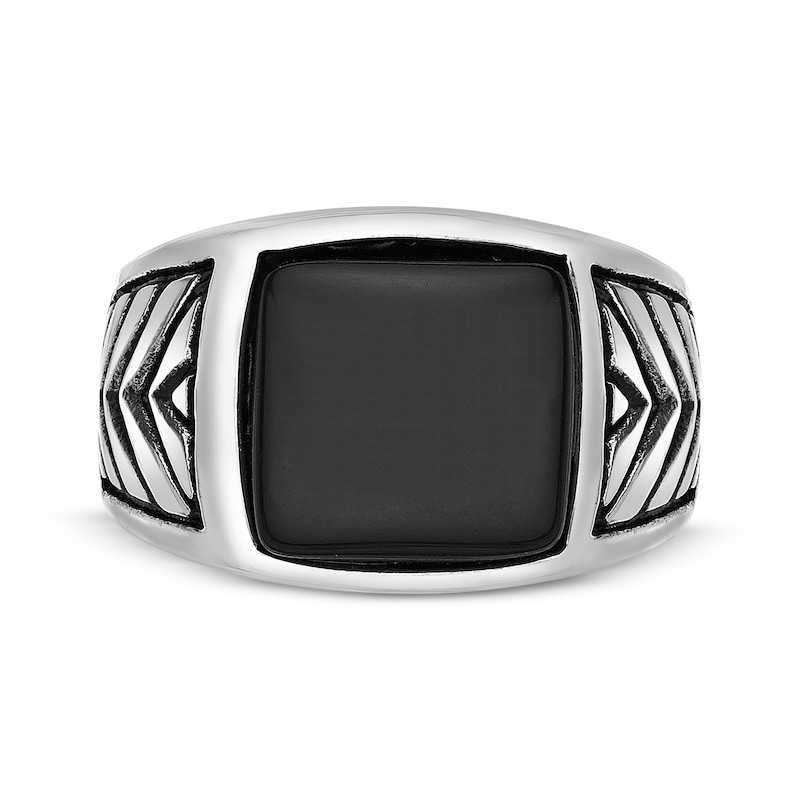Main Image 3 of Men's Black Square Agate Ring Stainless Steel