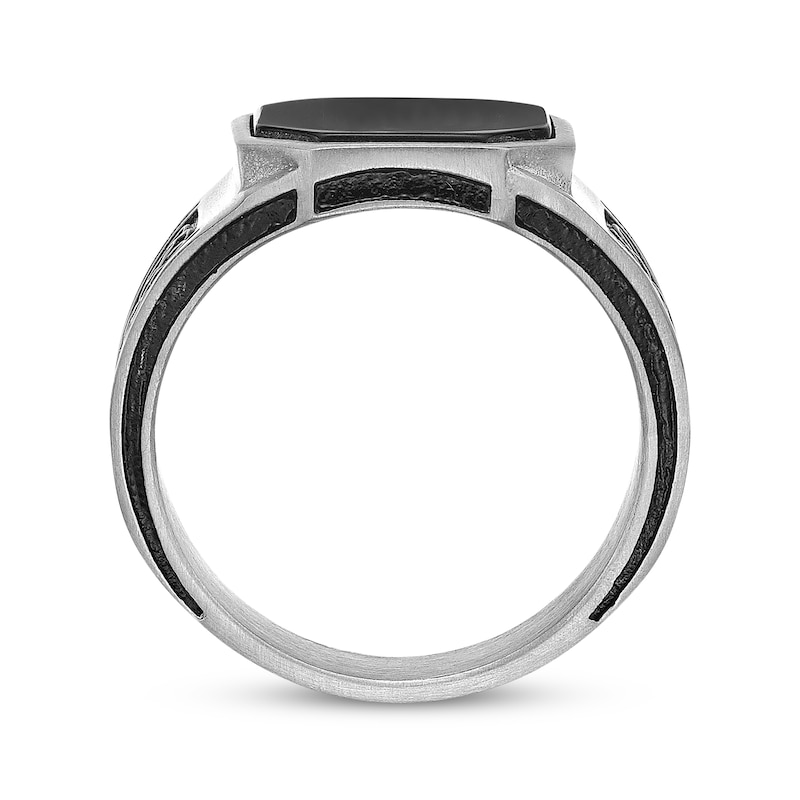 Men's Black Octagon Agate Ring Stainless Steel