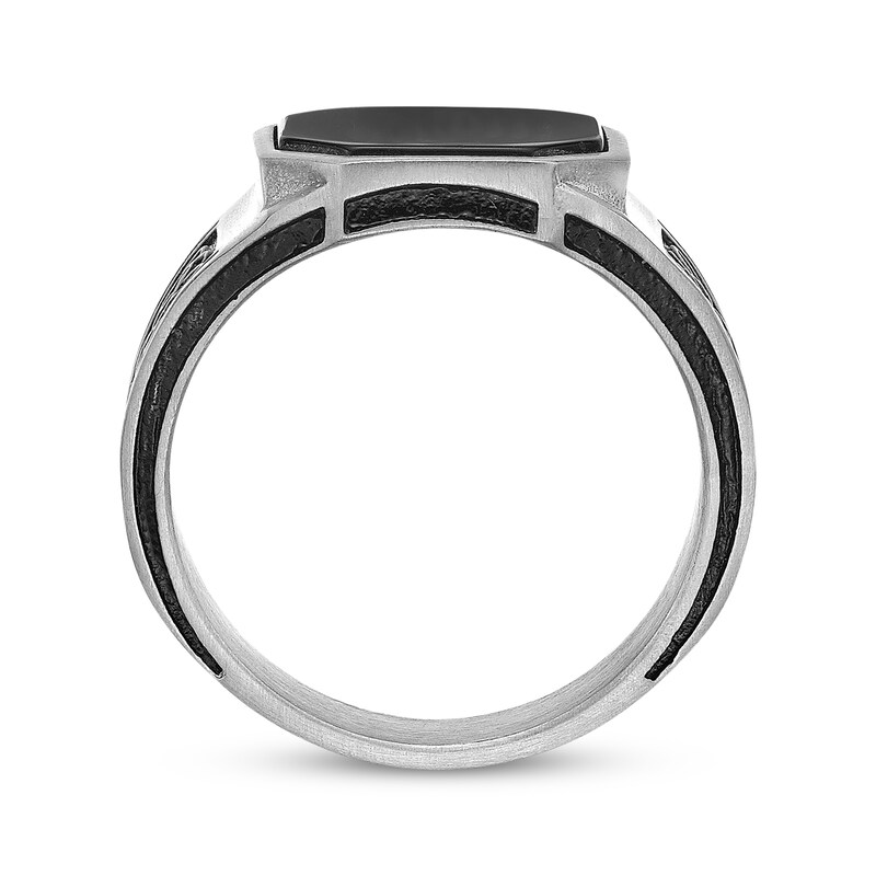 Main Image 3 of Men's Black Octagon Agate Ring Stainless Steel