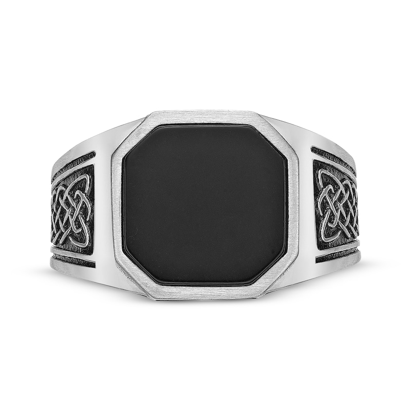 Men's Black Octagon Agate Ring Stainless Steel