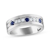 Thumbnail Image 0 of Men's Blue Sapphire & Diamond Wedding Band 1/4 ct tw 10K White Gold