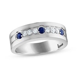 Now + Forever Men's Blue Sapphire & Diamond Wedding Band 1/4 ct tw 10K White Gold