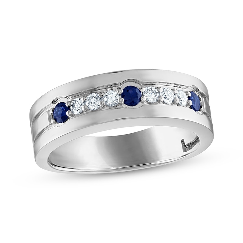 Men's Blue Sapphire & Diamond Wedding Band 1/4 ct tw 10K White Gold