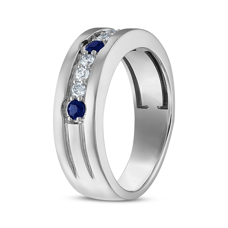 Men's Blue Sapphire & Diamond Wedding Band 1/4 ct tw 10K White Gold