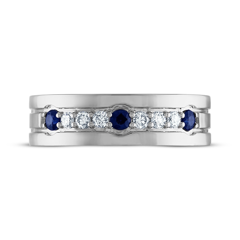 Main Image 3 of Now + Forever Men's Blue Sapphire & Diamond Wedding Band 1/4 ct tw 10K White Gold